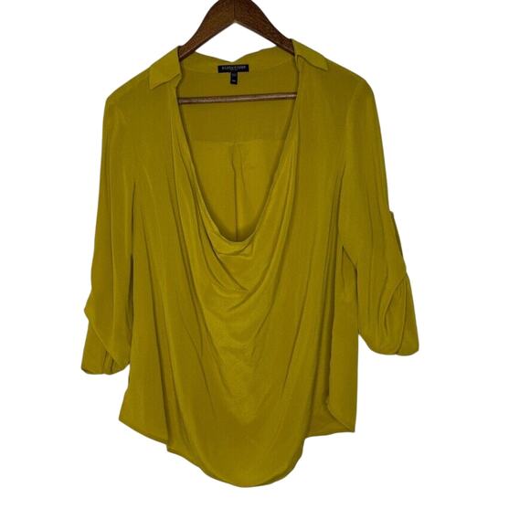Eileen Fisher Petite PM Cowl Neck Blouse Silk Mustard Yellow Minimalist Chic Top - Picture 1 of 7
